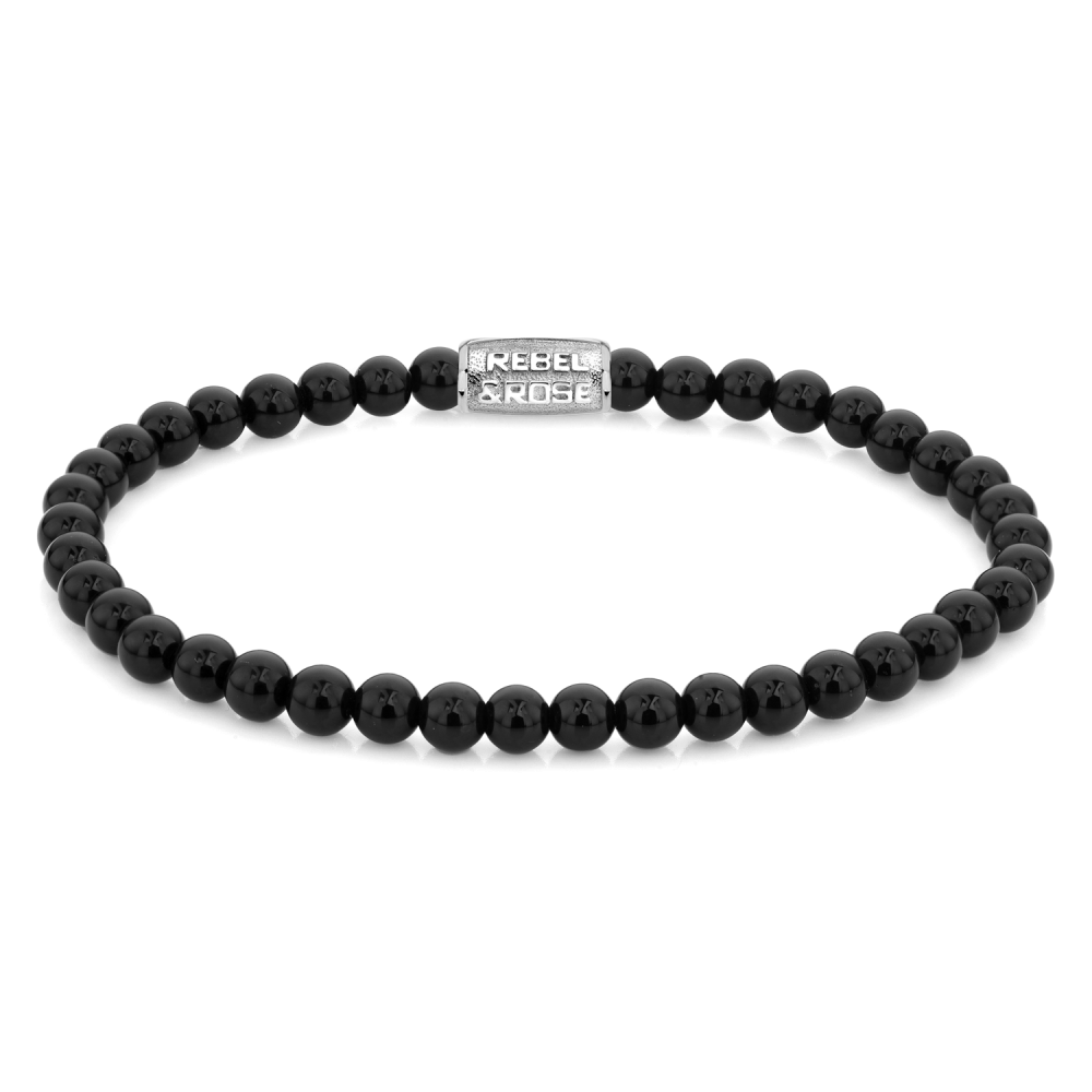Bracciale da uomo con perline nere di 4 mm e chiusura in acciaio.