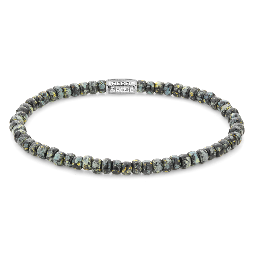 Glass Rocks Black Leopard  - 4mm - Kralen Armband Heren