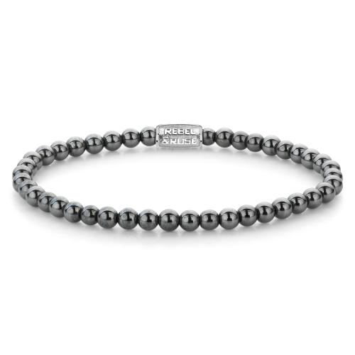 Bracciale da uomo in argento grigio lucido con perline di 4 mm.