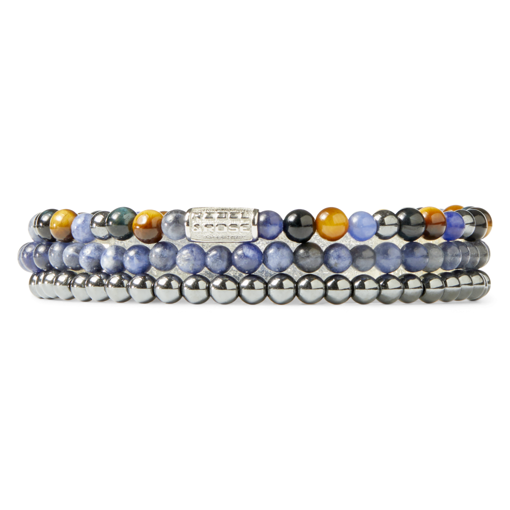 Grey Silver Shine - 4mm - Bracciale di Perline da Uomo