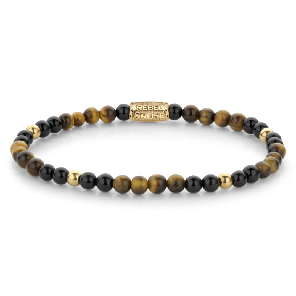 Mix Tiger Black - 18 ct yellow gold ionplated - 4mm - Kralen Armband Dames