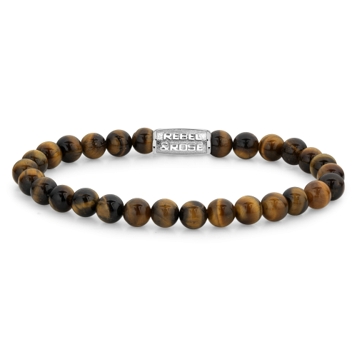 Bracciale di perle in occhio di tigre da 6 mm con chiusura in acciaio.