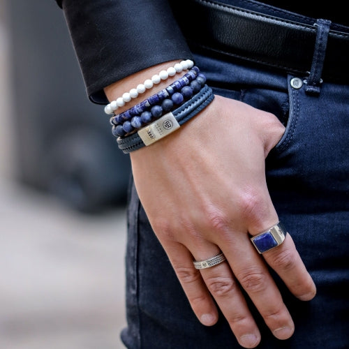 Ritorto 925 Blu Navy - Bracciale in Pelle da Uomo