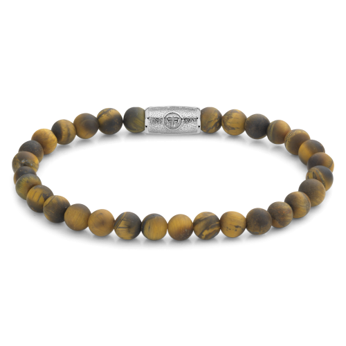 Bracciale da uomo in pietre di occhio di tigre da 6 mm con chiusura in acciaio inox.