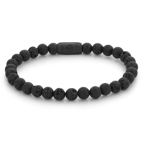 Bracciale da uomo in pietre laviche nere da 6 mm con chiusura nera.