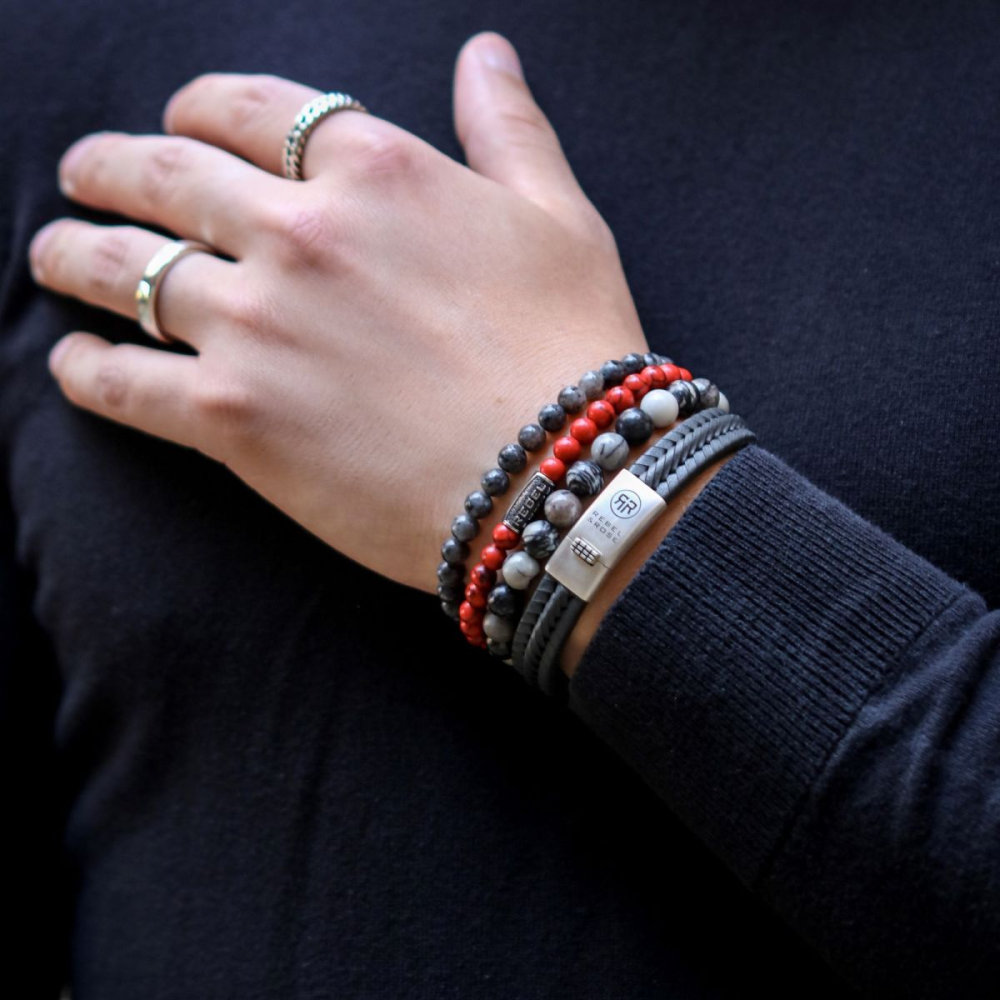 Grey Seduction Vintage - 6mm - Bracciale a Perline Uomo