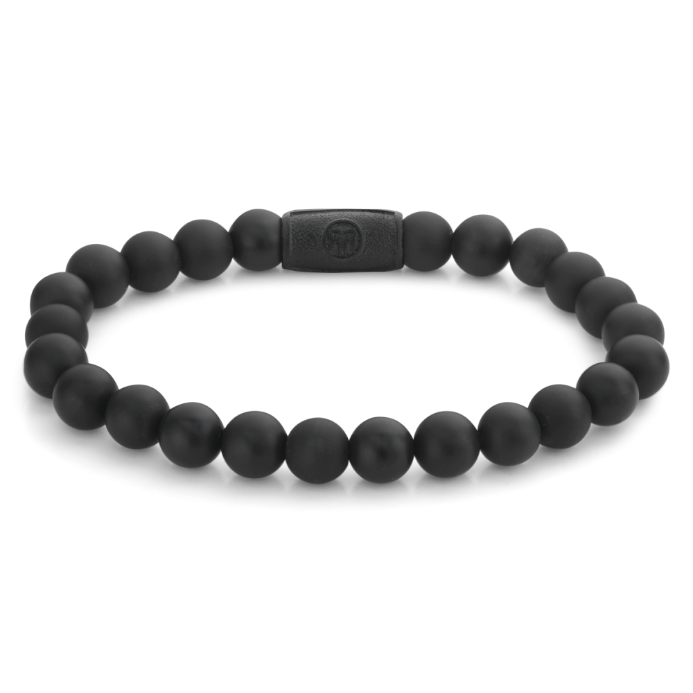 Bracciale da uomo in perle nere opache di 8 mm con chiusura nera.