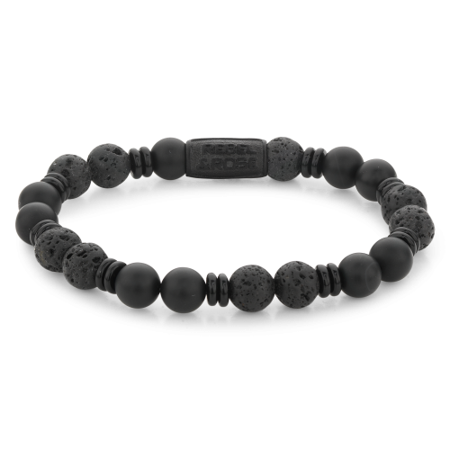 Zwarte kralenarmband van 8 mm met een mix van matte en gestructureerde kralen.