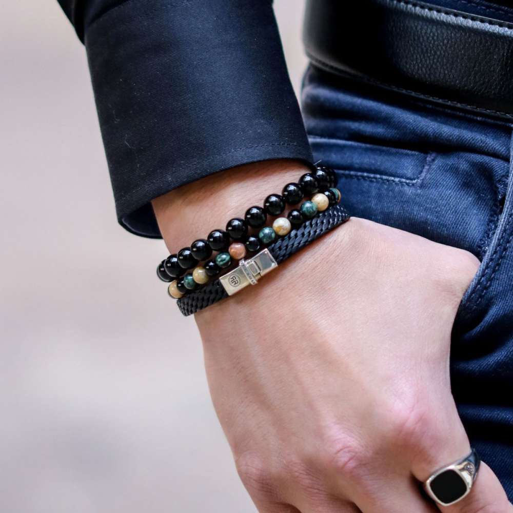 Velluto Nero Vintage - 8mm - Bracciale a Perline da Uomo