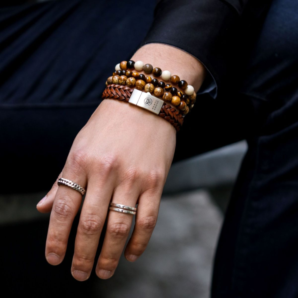 Intrecciato Grezzo Opaco Cognac - Bracciale in Pelle da Uomo