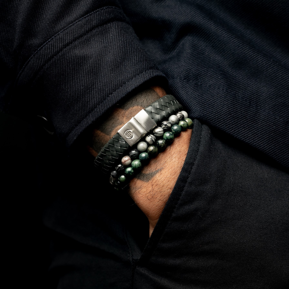 Green Rocks - 6mm - Bracciale a Perline da Uomo