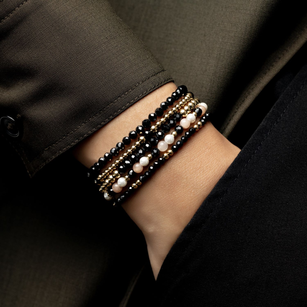 Black Glam Rocks meet Yellow Gold - 4mm - Bracciale a Perline Donna