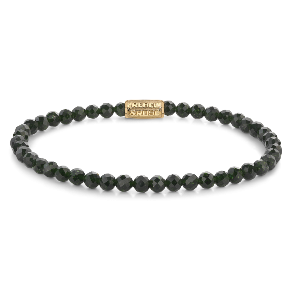 Bracciale da donna con perline verdi di 4 mm e chiusura dorata.