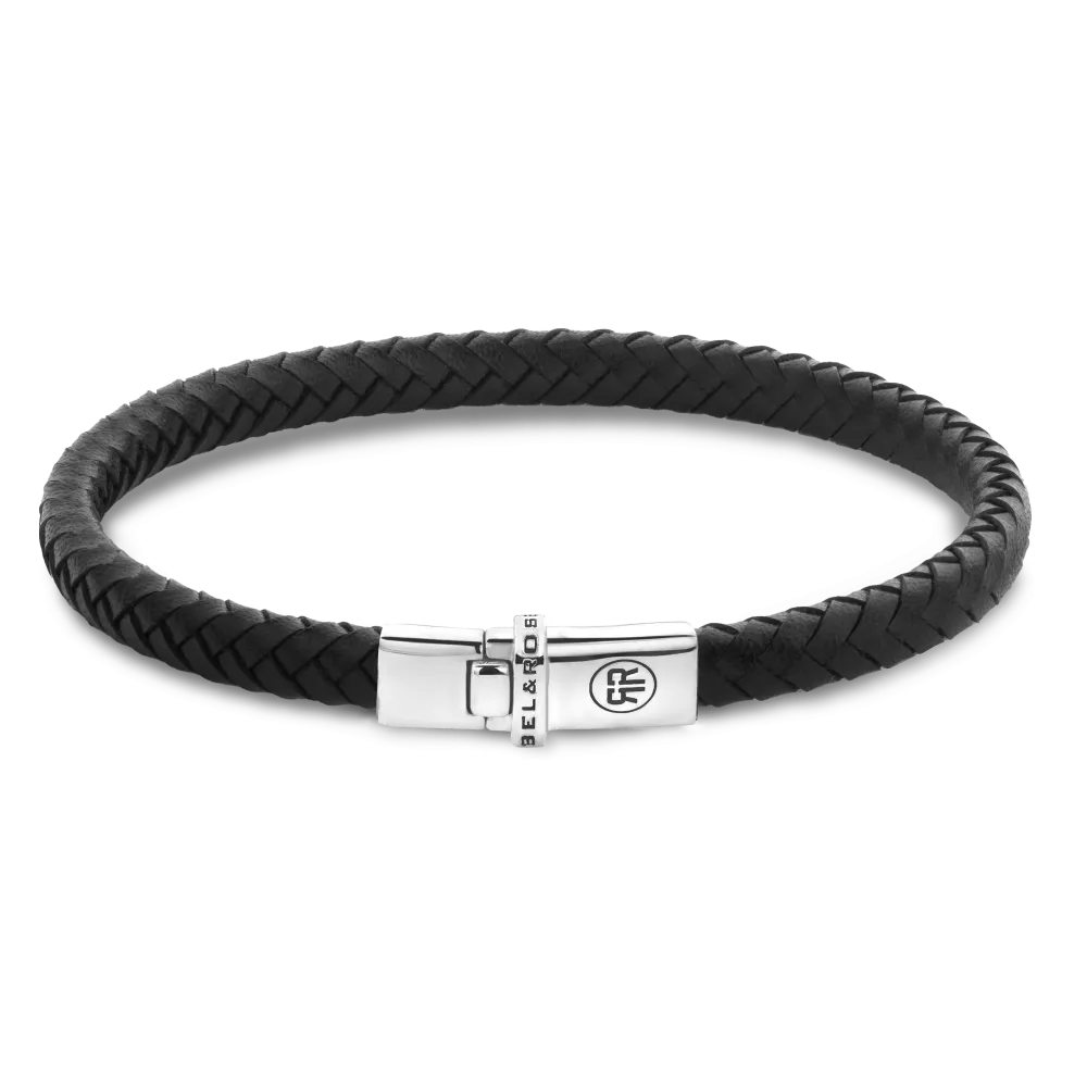 Bracciale intrecciato nero per uomo con chiusura in acciaio inox.