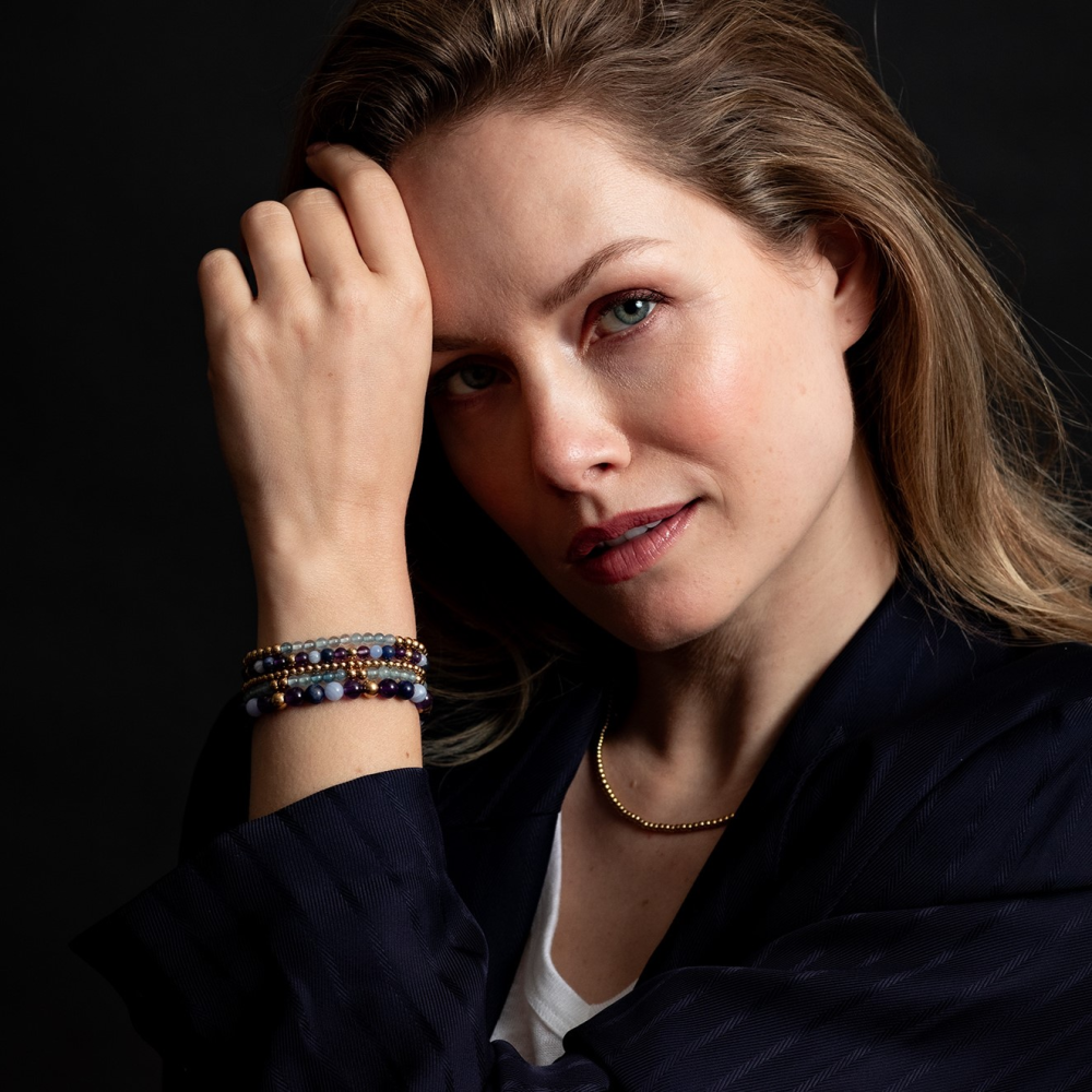 Blue Sky meets Yellow Gold - 4mm - Bracciale di Perline da Donna