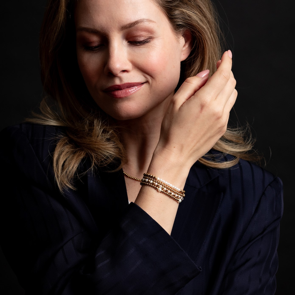 Pearl Gem meets Yellow Gold - 4mm - Bracciale di Perline da Donna