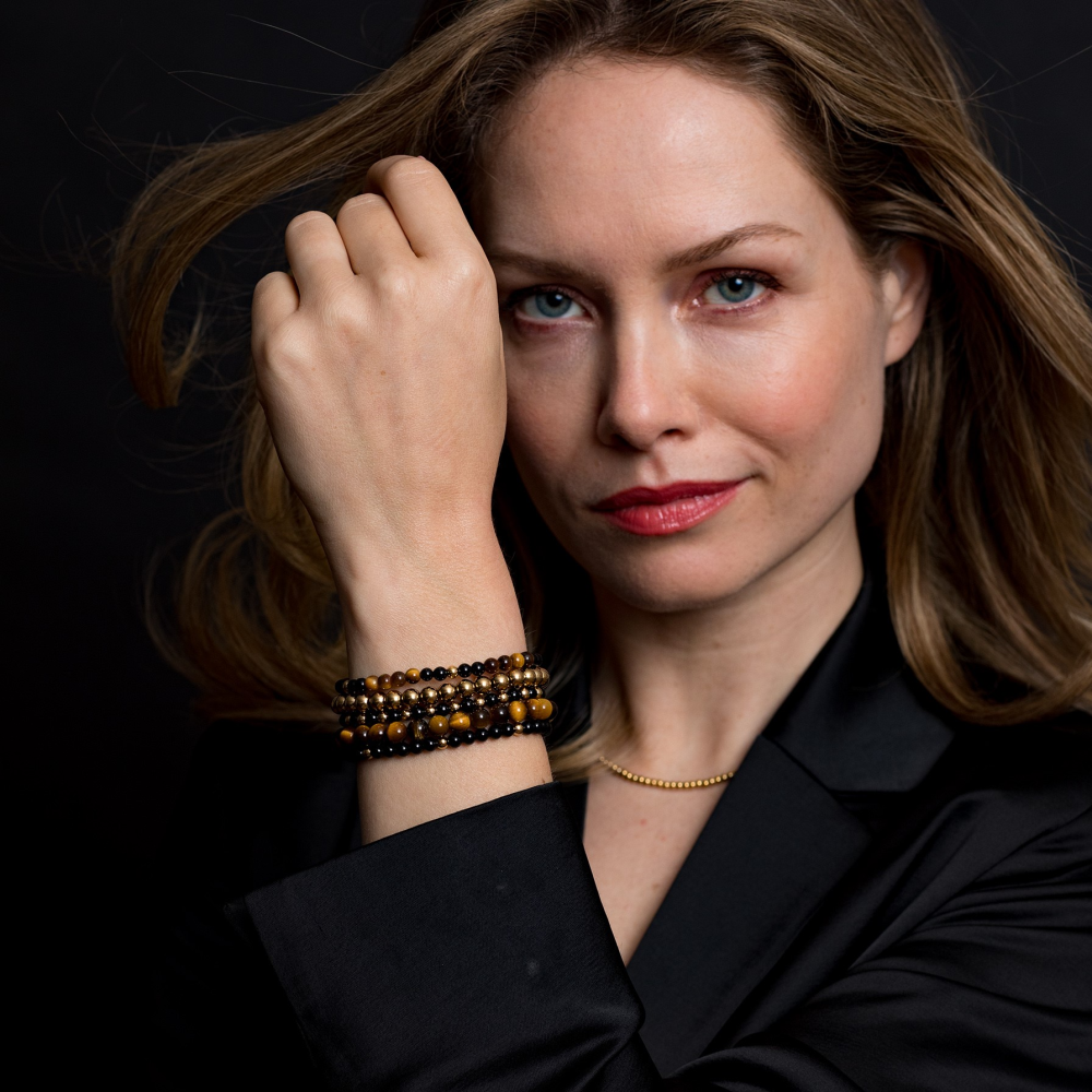 Black Panther - 18 ct oro giallo ionplated - 4mm - Bracciale con perline da donna