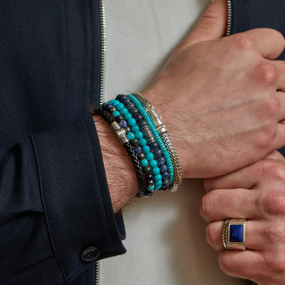 Blue Nights Vintage - 6mm - Bracciale a Perline da Uomo