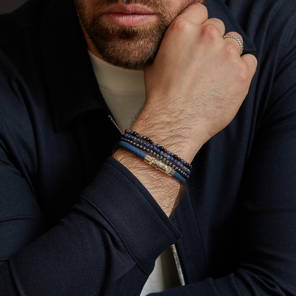 Grey Silver Shine - 4mm - Bracciale di Perline da Uomo
