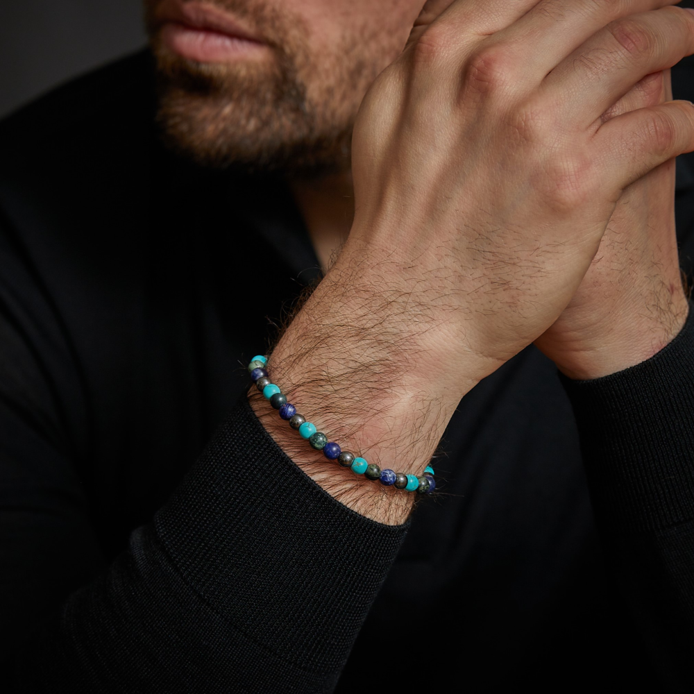 Blue Nights Vintage - 6mm - Bracciale a Perline da Uomo