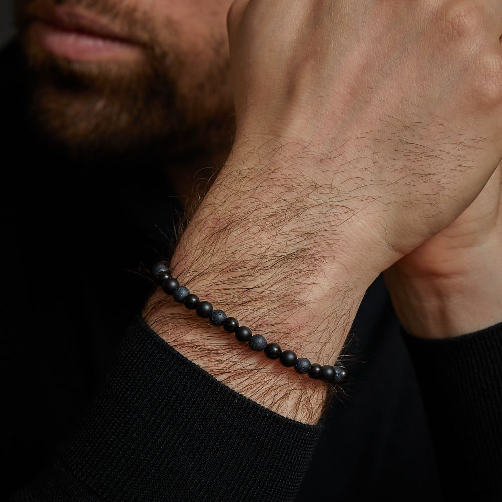 Black Rocks - All-Black - 6mm - Bracciale a Perline Uomo