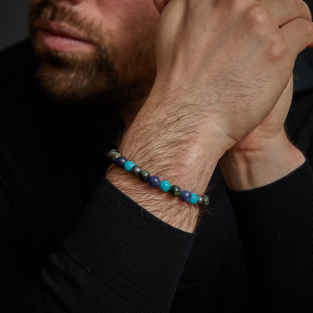 Notti Blu Vintage - 8mm - Bracciale a Perline da Uomo