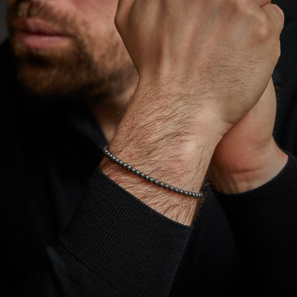 Grey Silver Shine - 4mm - Bracciale di Perline da Uomo