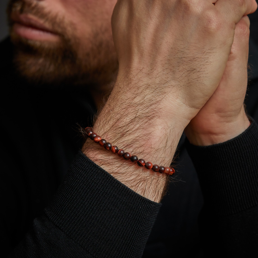 Tiger Red Vintage - 6mm - Bracciale a Perline da Uomo