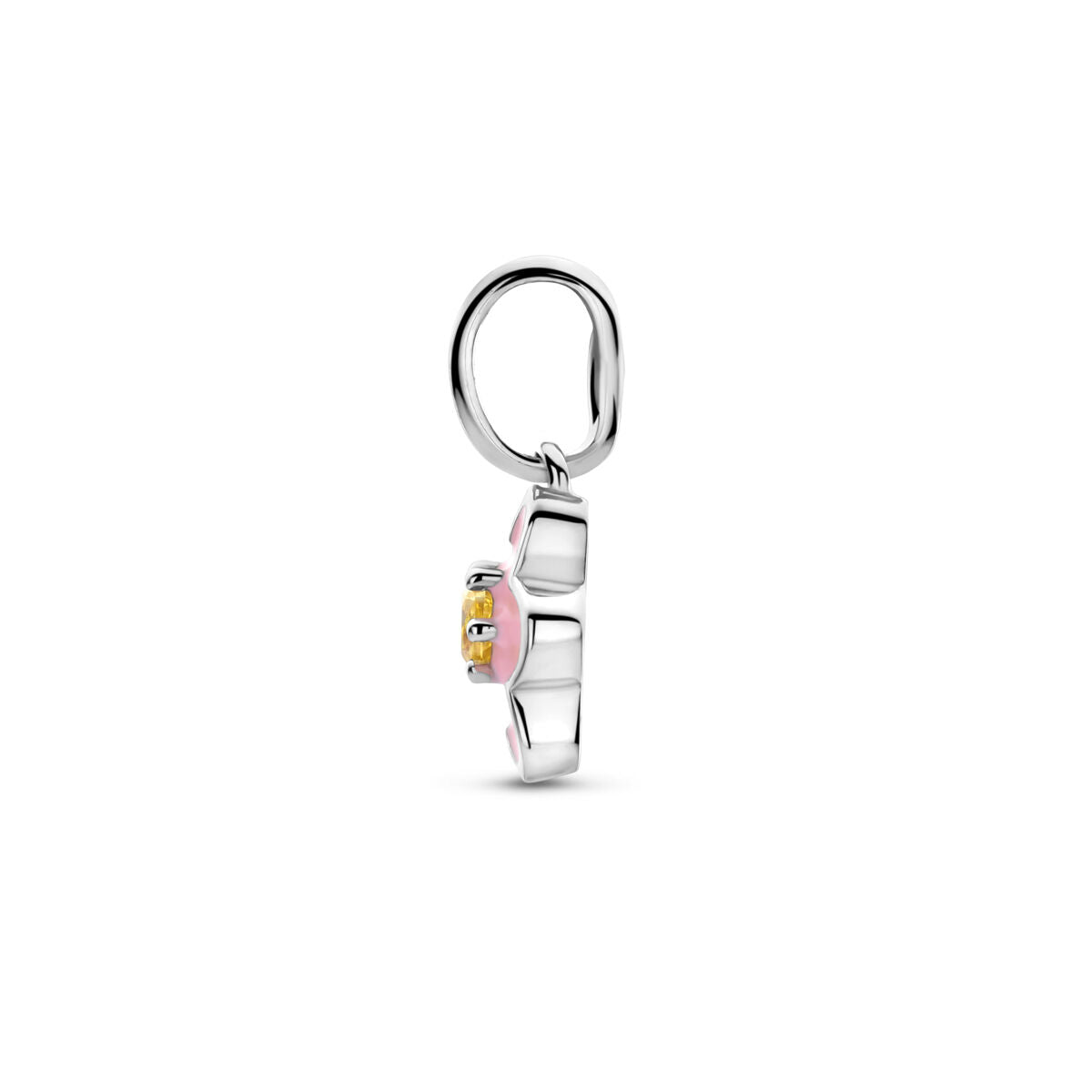 Ciondolo in argento con fiore smaltato e zirconia gialla – 12 x 8 mm
