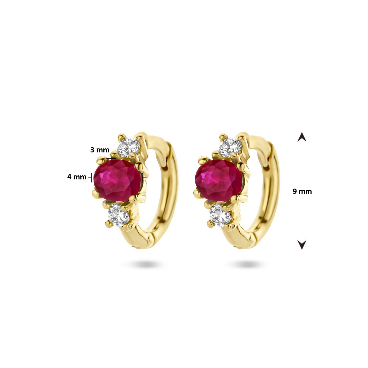 orecchini a cerchio rubino e diamante 0.10ct (2x0.05ct) h si oro giallo 14K