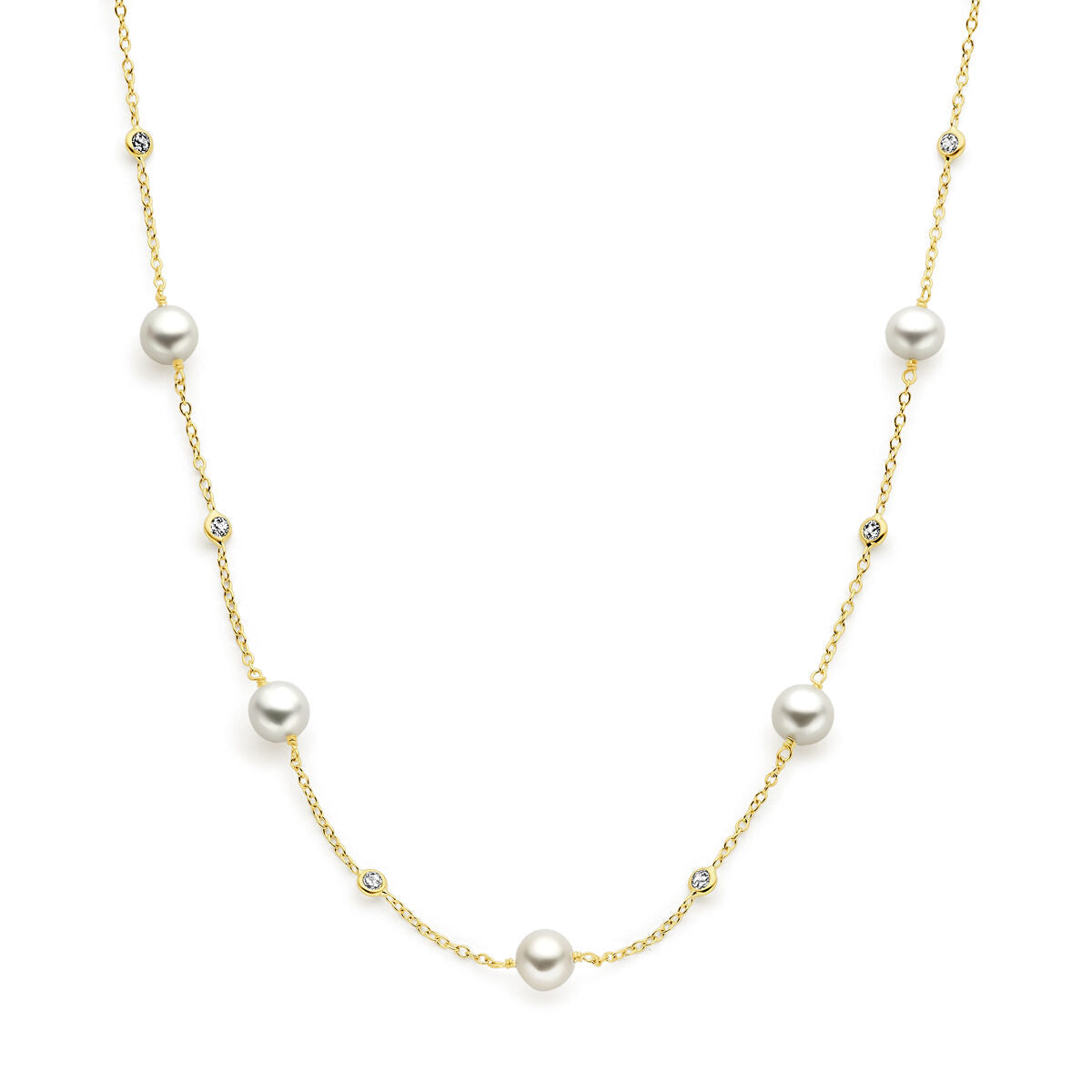 Gouden dames ketting parel en zirkonia 14K
