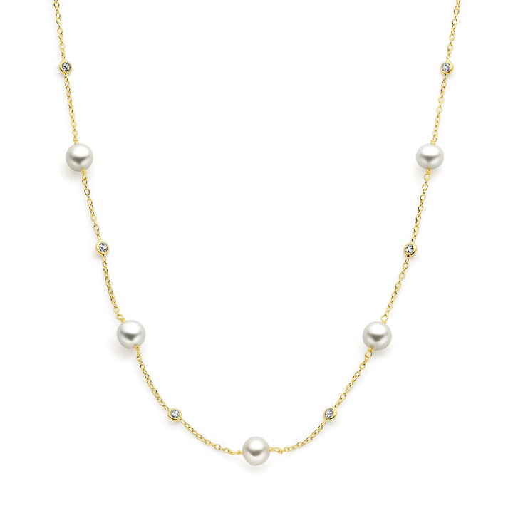 Gouden dames ketting parel en zirkonia 14K