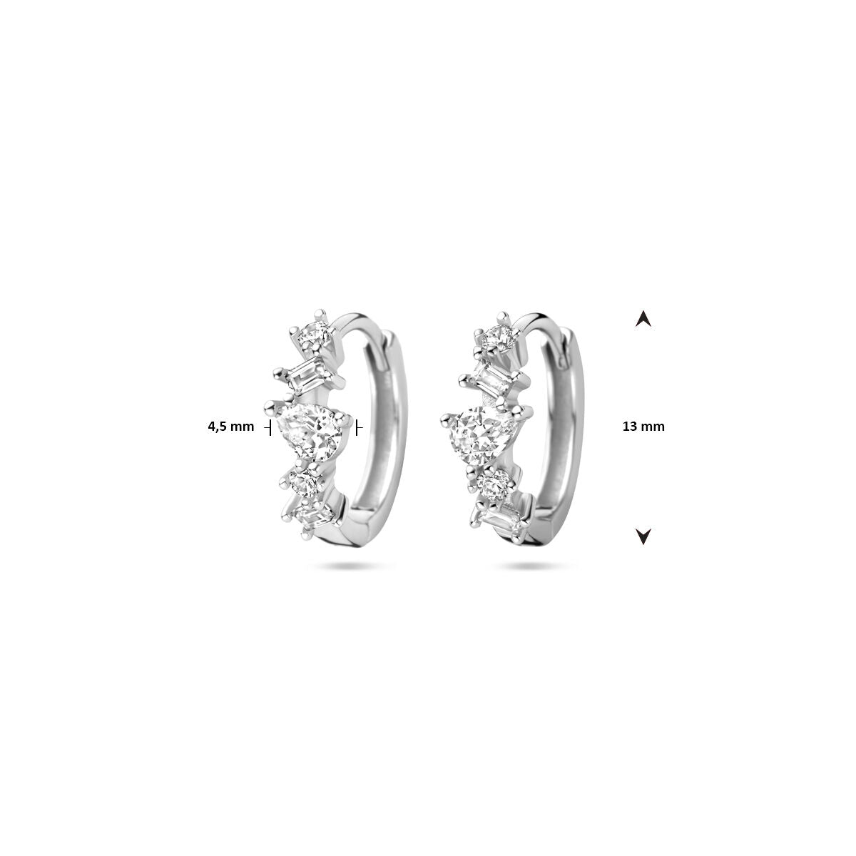 orecchini a scatto zirconia 13 mm argento rodiato