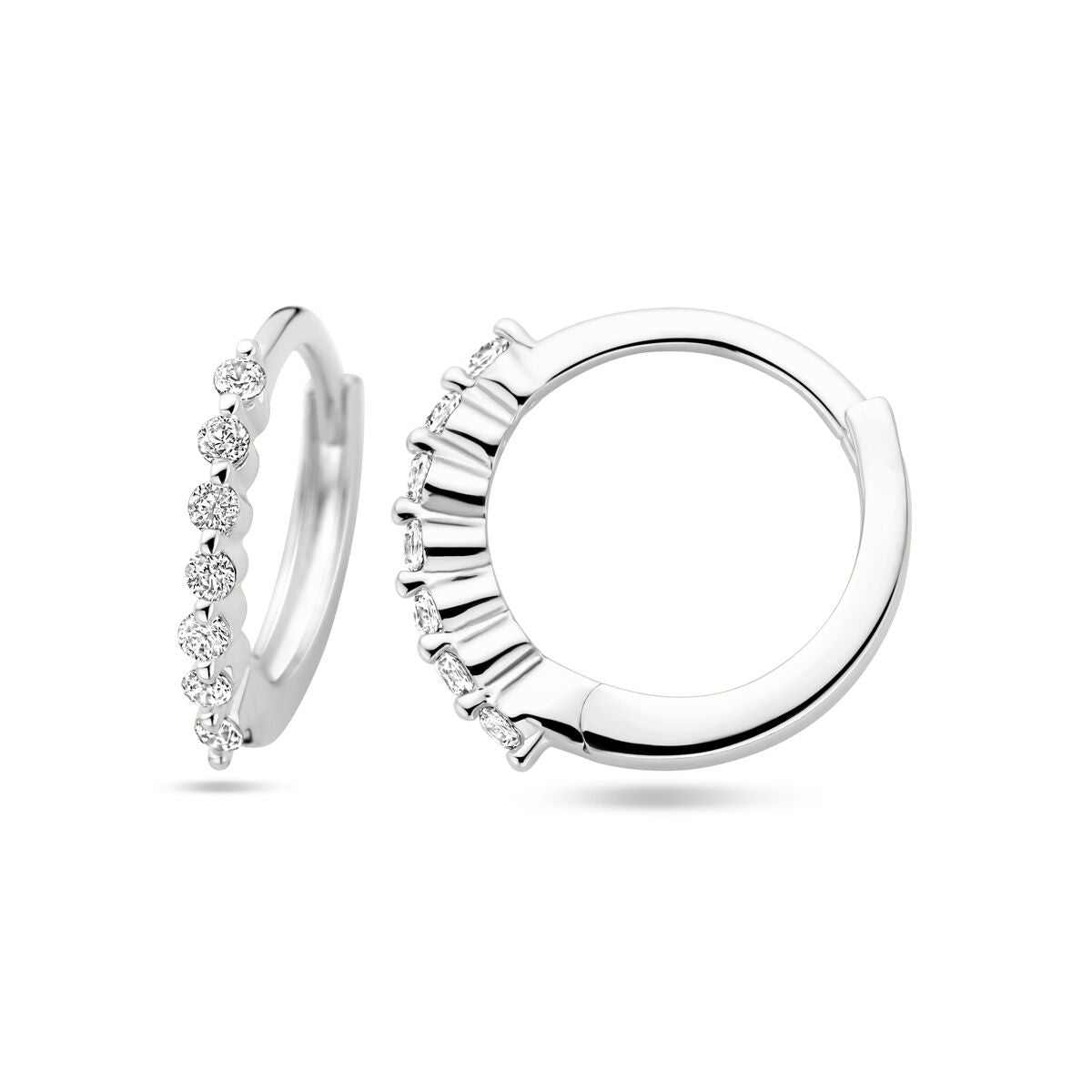 Orecchini a cerchio con chiusura a scatto zircone argento rodiato