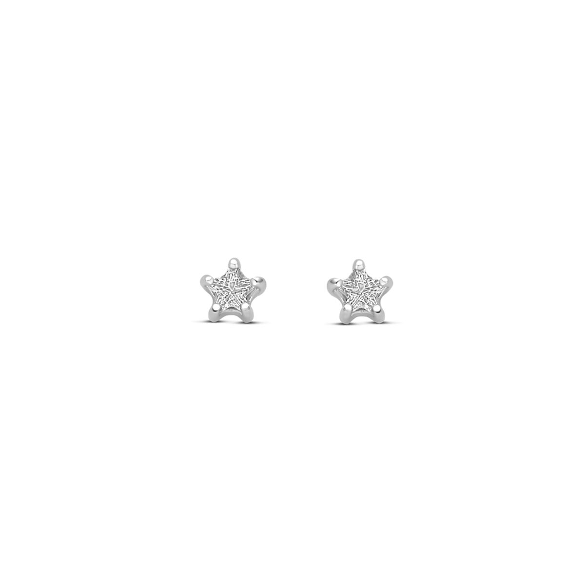 Orecchini a forma di stella in argento rodiato con zirconi da 3,5 mm.