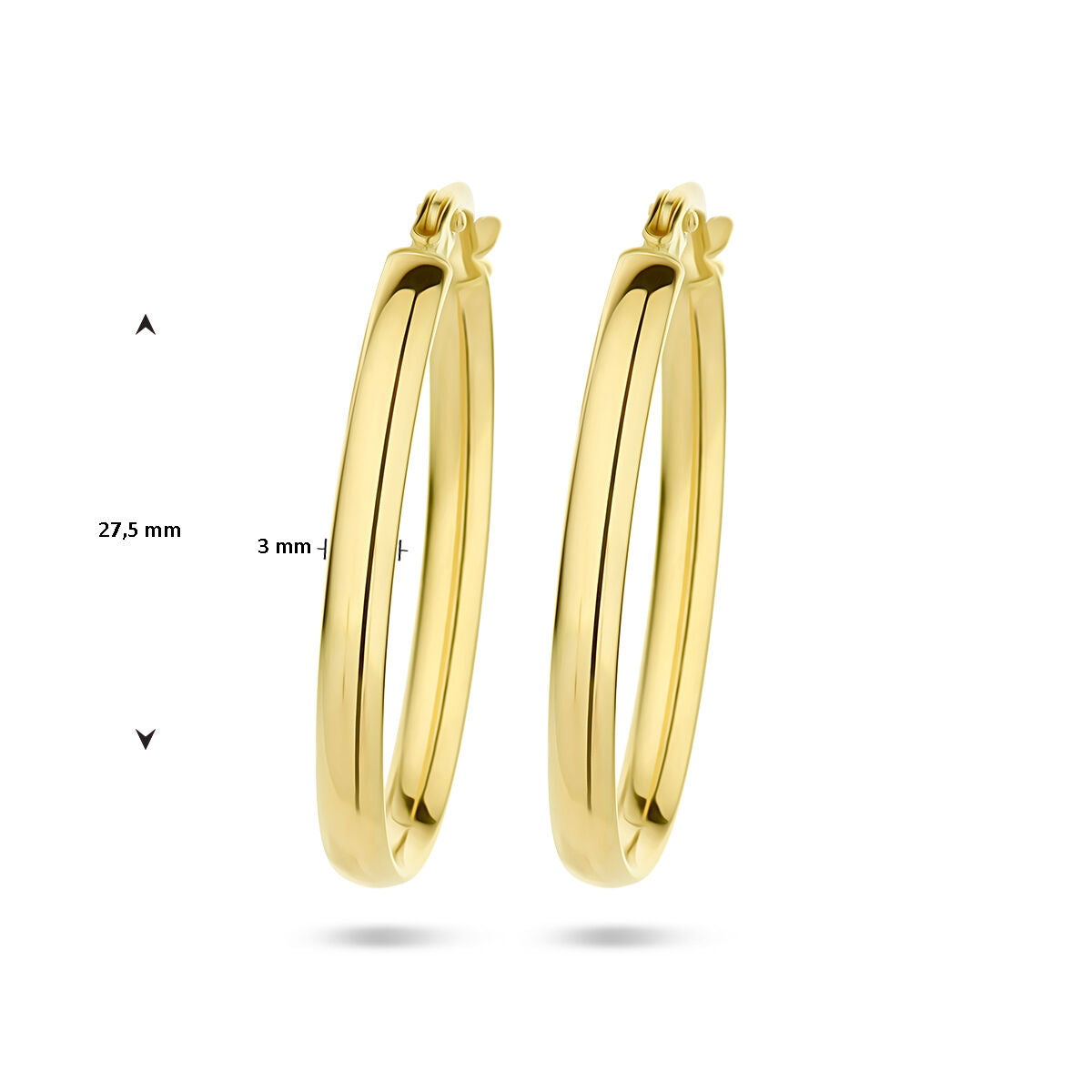 orecchini a cerchio ovali tubo semicircolare oro giallo 14K