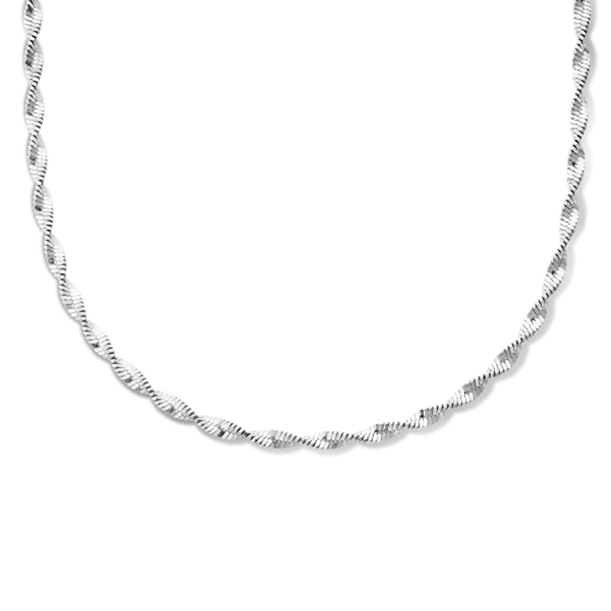 Collana in argento rodiato di 2,7 mm, lunghezza 42 + 3 cm, con design a spirale.