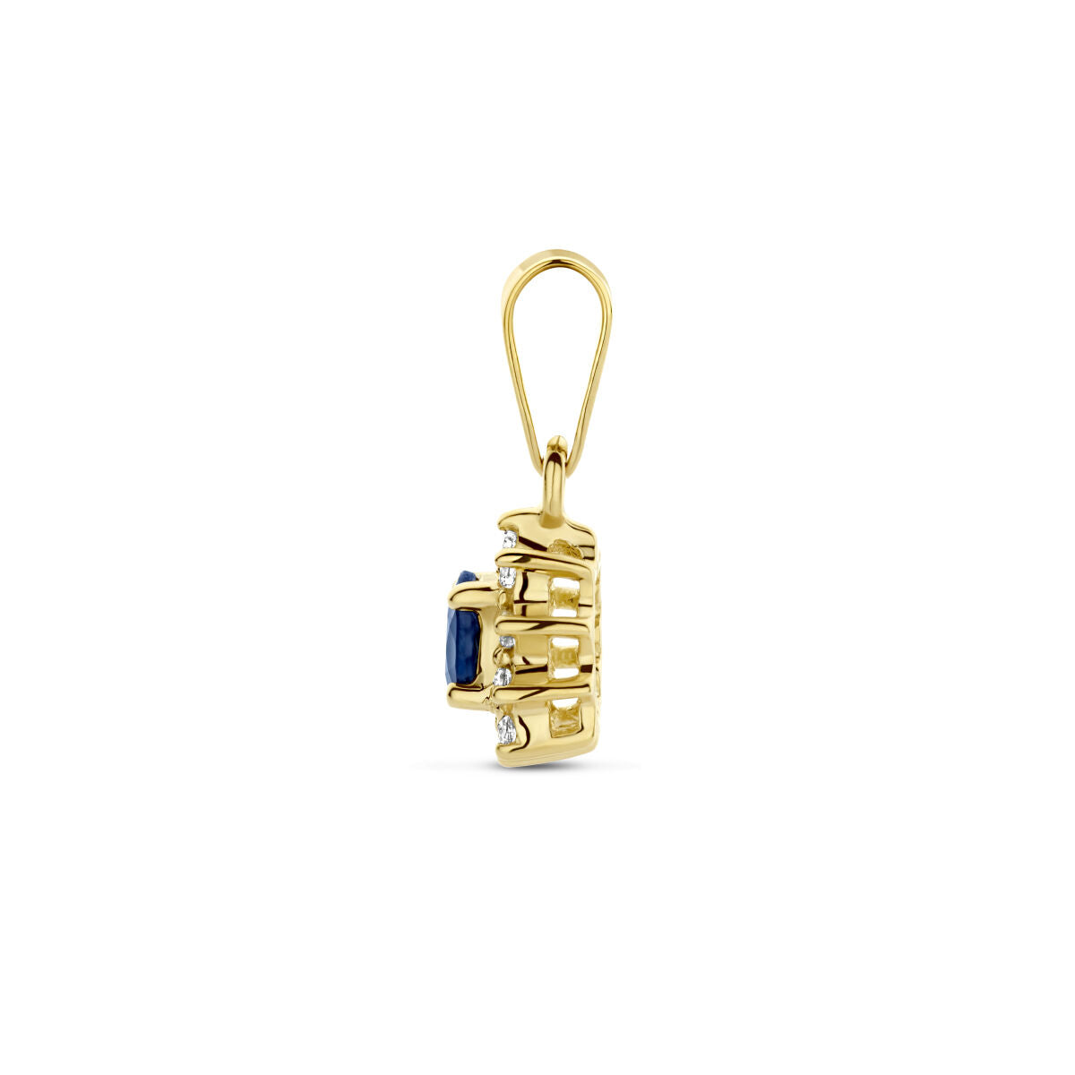 Ciondolo zaffiro e diamante 0,08 ct halo 14K oro giallo