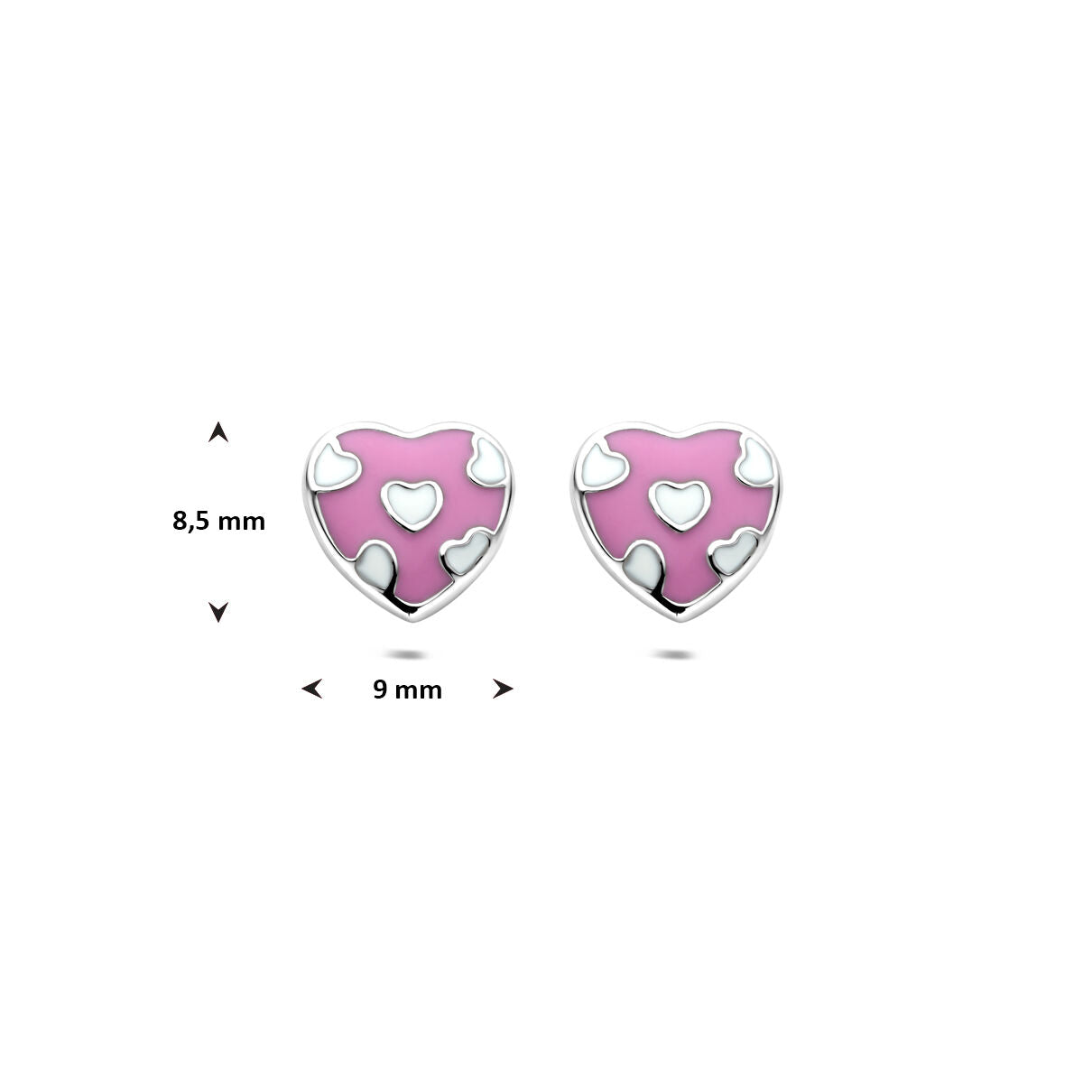 Orecchini a bottone cuore 8,5 mm argento rodiato