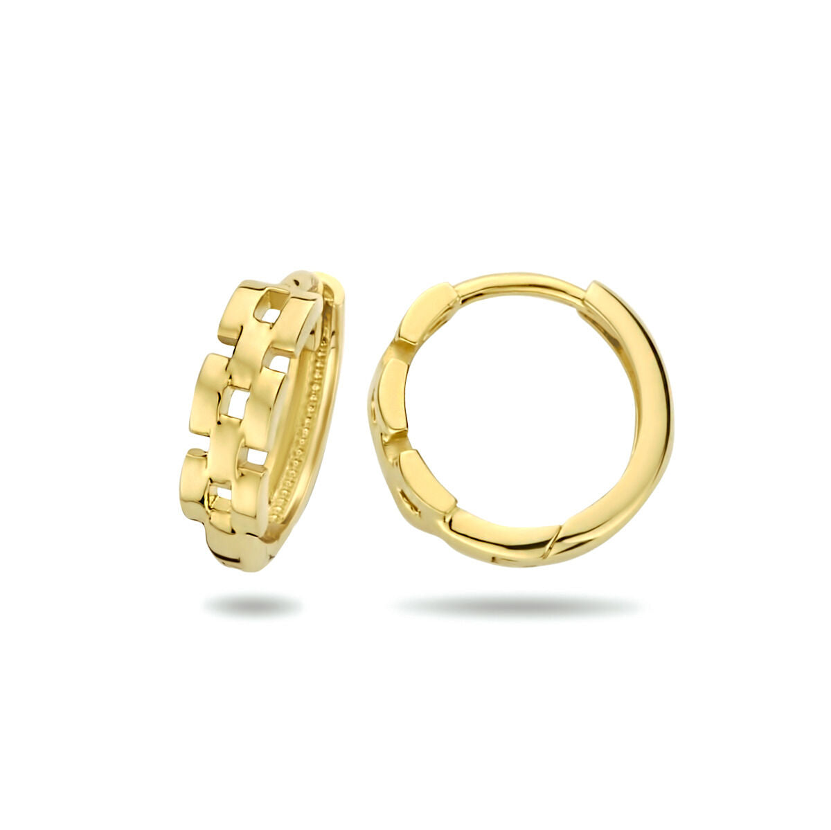 orecchini a cerchio motivo a maglia oro giallo 14K