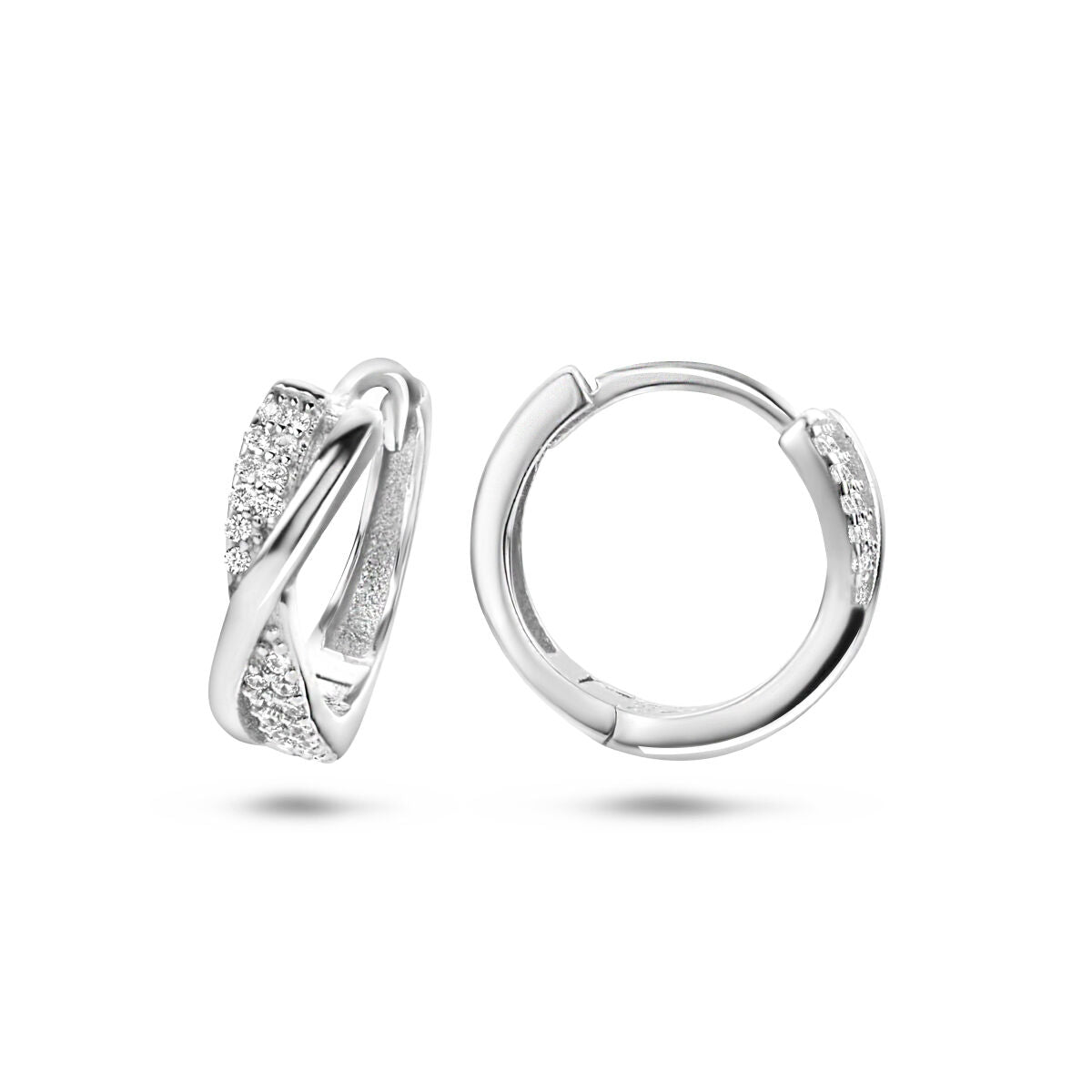 Orecchini a cerchio con zirconia, argento rodiato