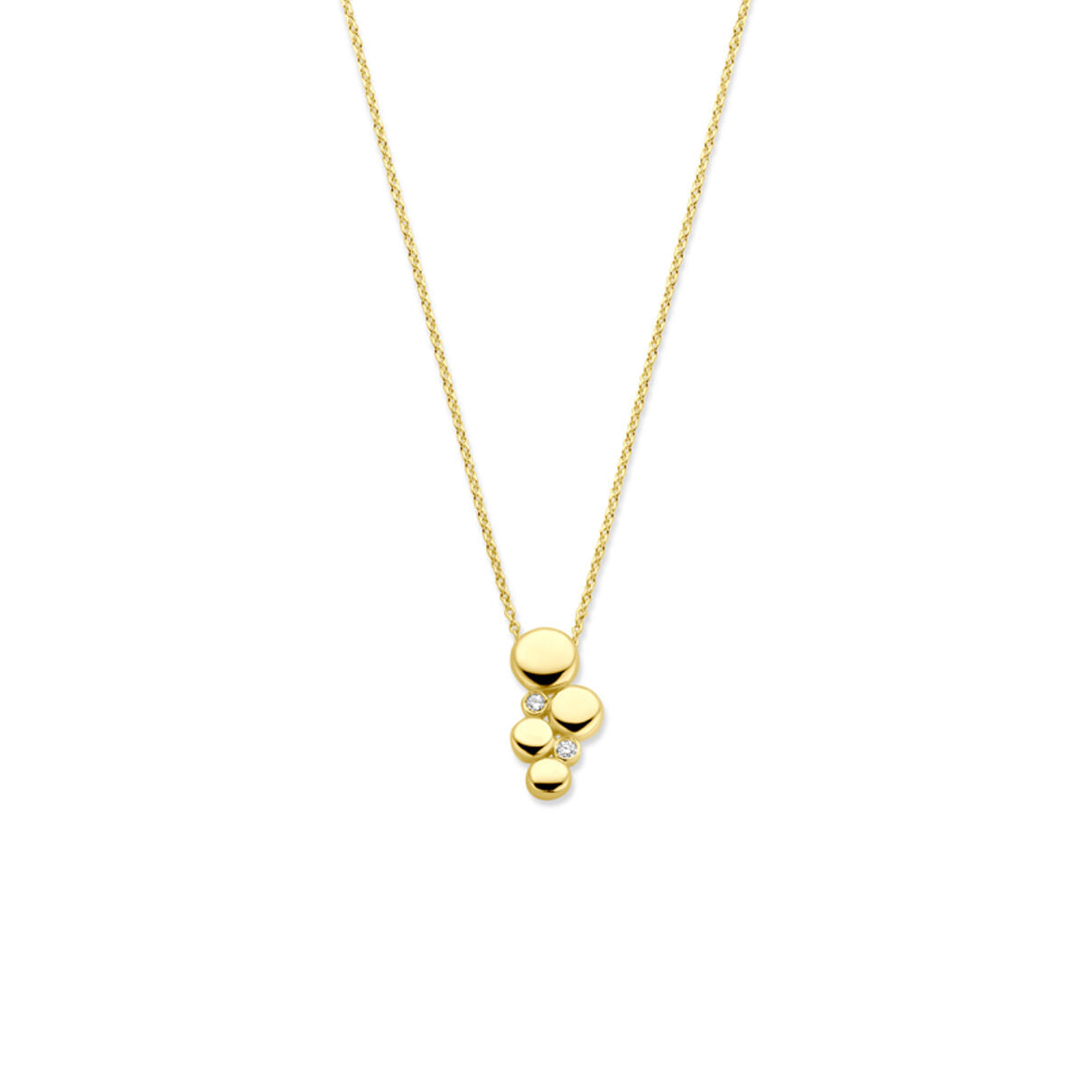 Collana in oro giallo 14K con diamante da 0,02 ct, design a goccia con sfere.