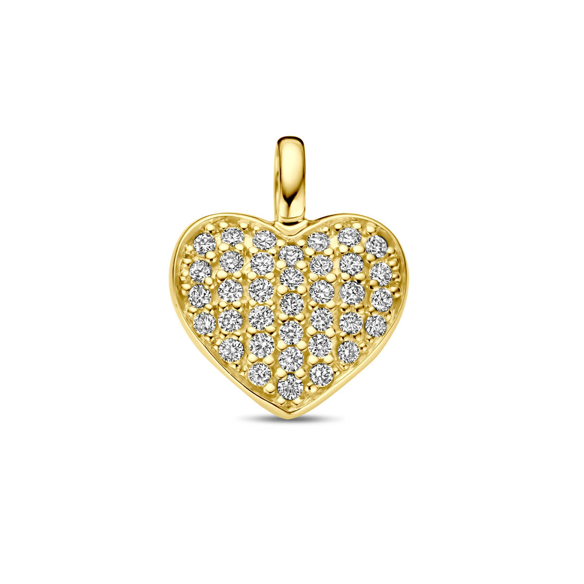 Ciondolo a forma di cuore in oro giallo 14K con diamanti H SI incastonati.
