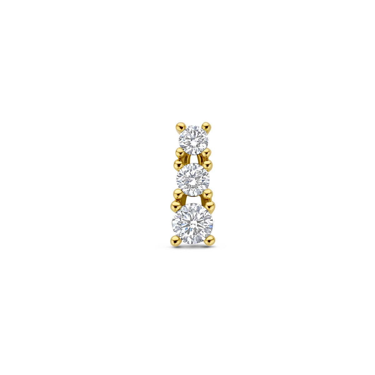 Ciondolo in oro giallo 14k con diamanti lab grown, composto da tre pietre brillanti.