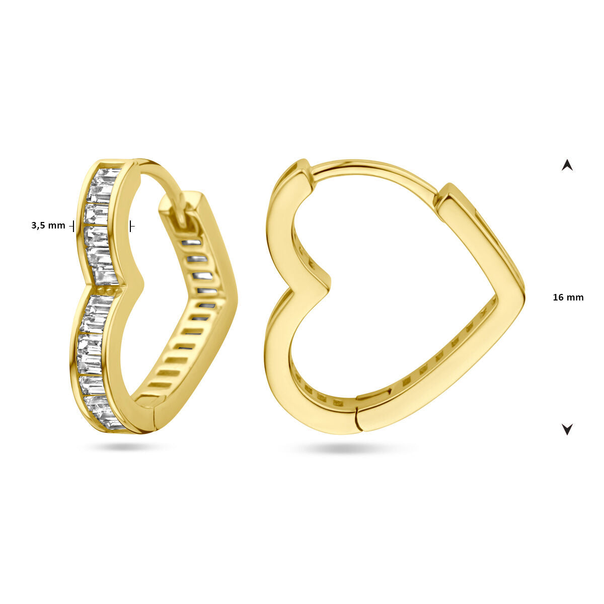 orecchini a cerchio cuore zirconia 1 micron argento dorato (giallo)