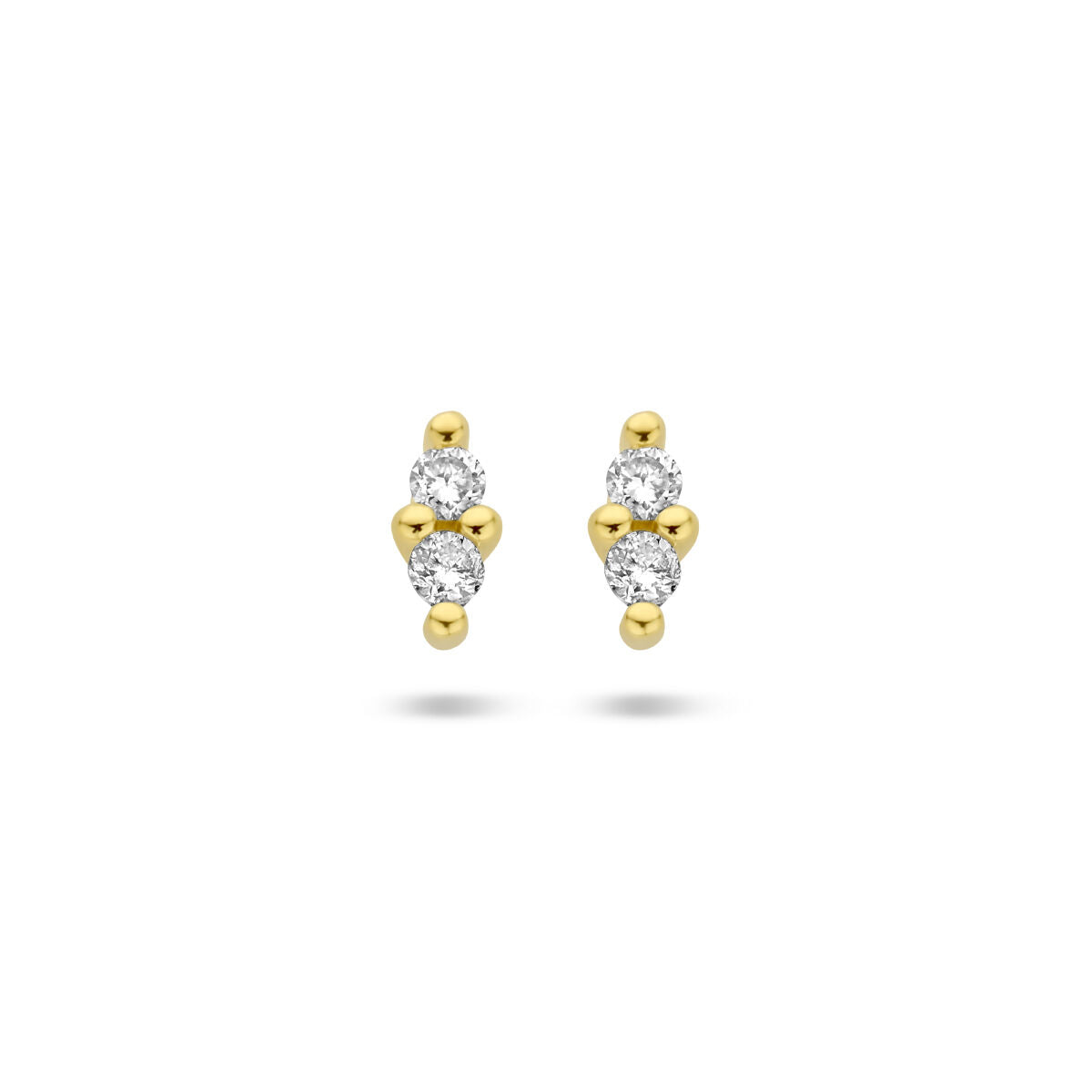 Orecchini in oro giallo 14K con diamanti da 0,04 ct (2x 0,02 ct) e dettagli rotondi.