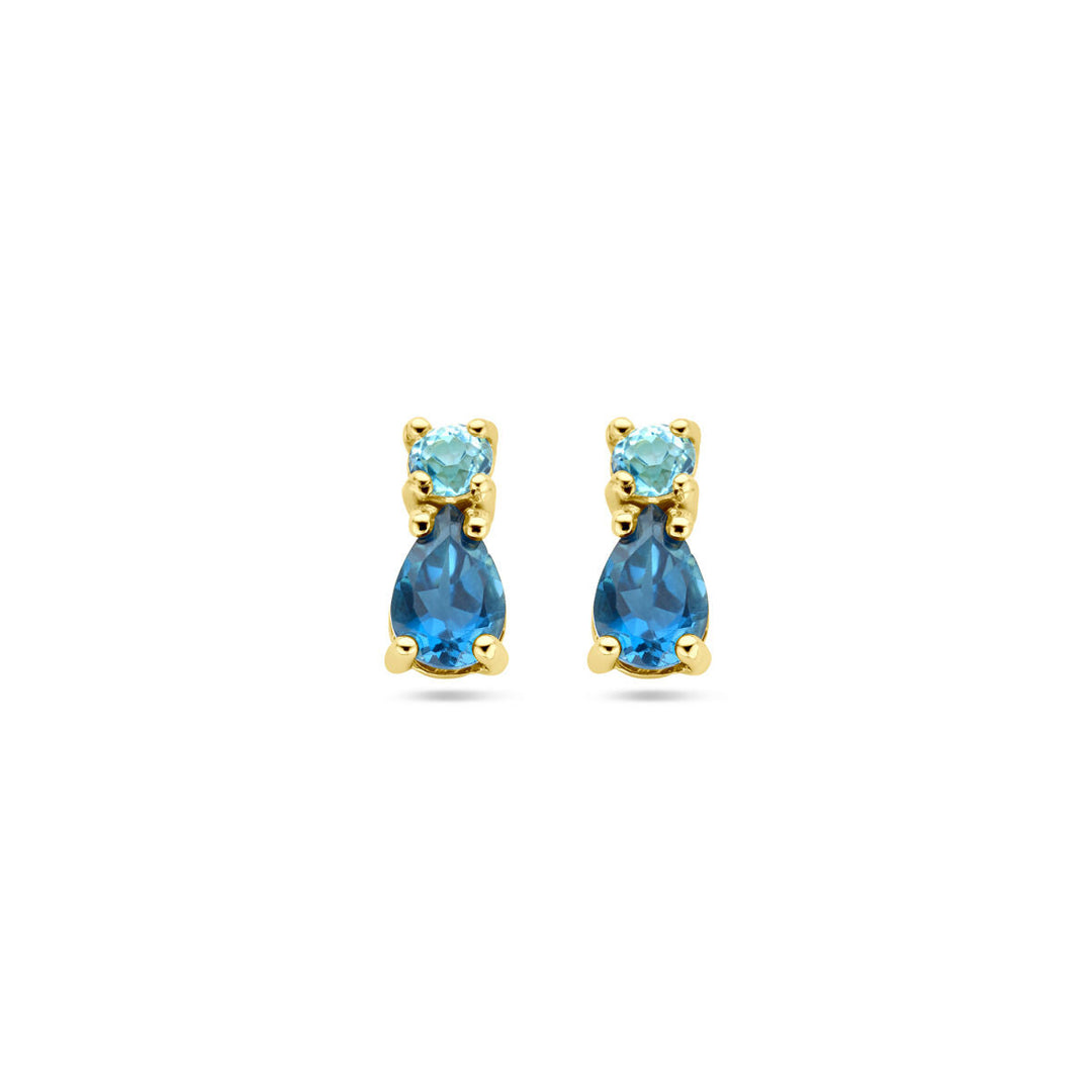 oorknoppen met london blue topaas en sky blue topaas 14K geelgoud