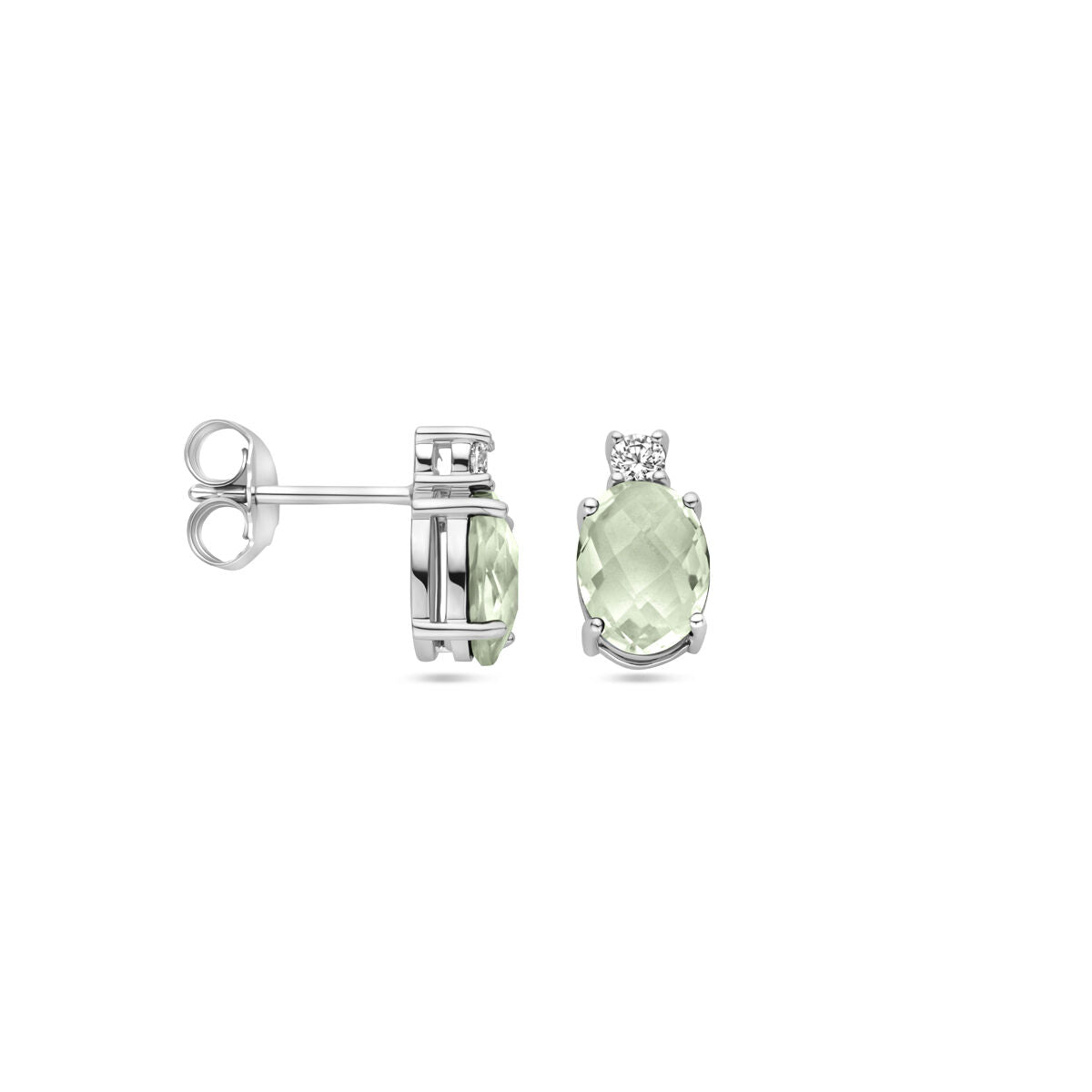 Orecchini a bottone ametista verde e zircone 10,5 mm argento rodiato