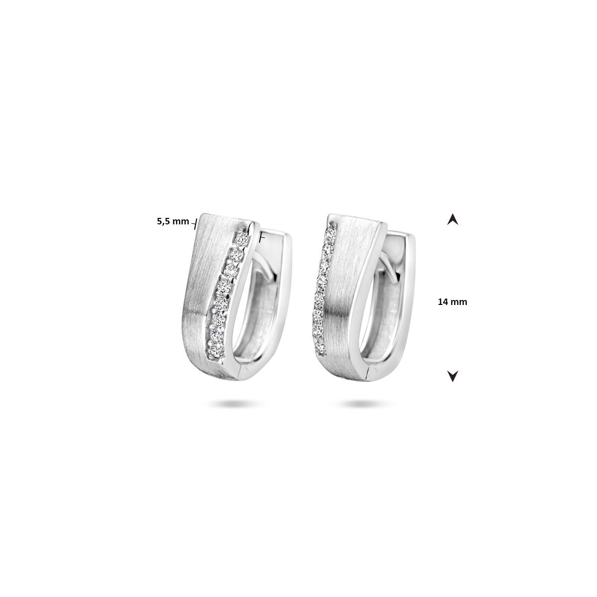 orecchini a scatto zirconia 14 mm lucido/opaco argento rodiato