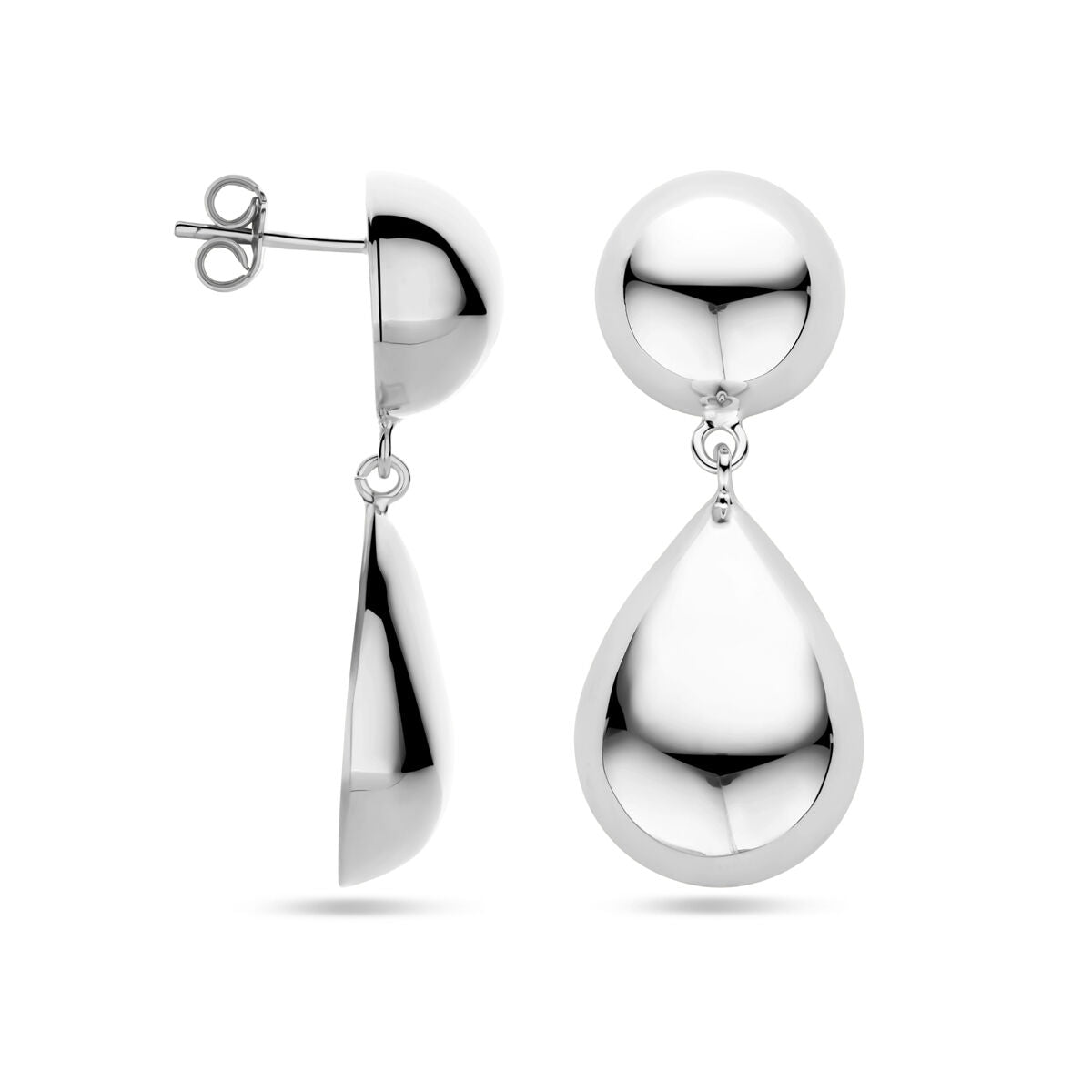 orecchini pendenti mezza sfera e goccia 40 mm argento rodiato